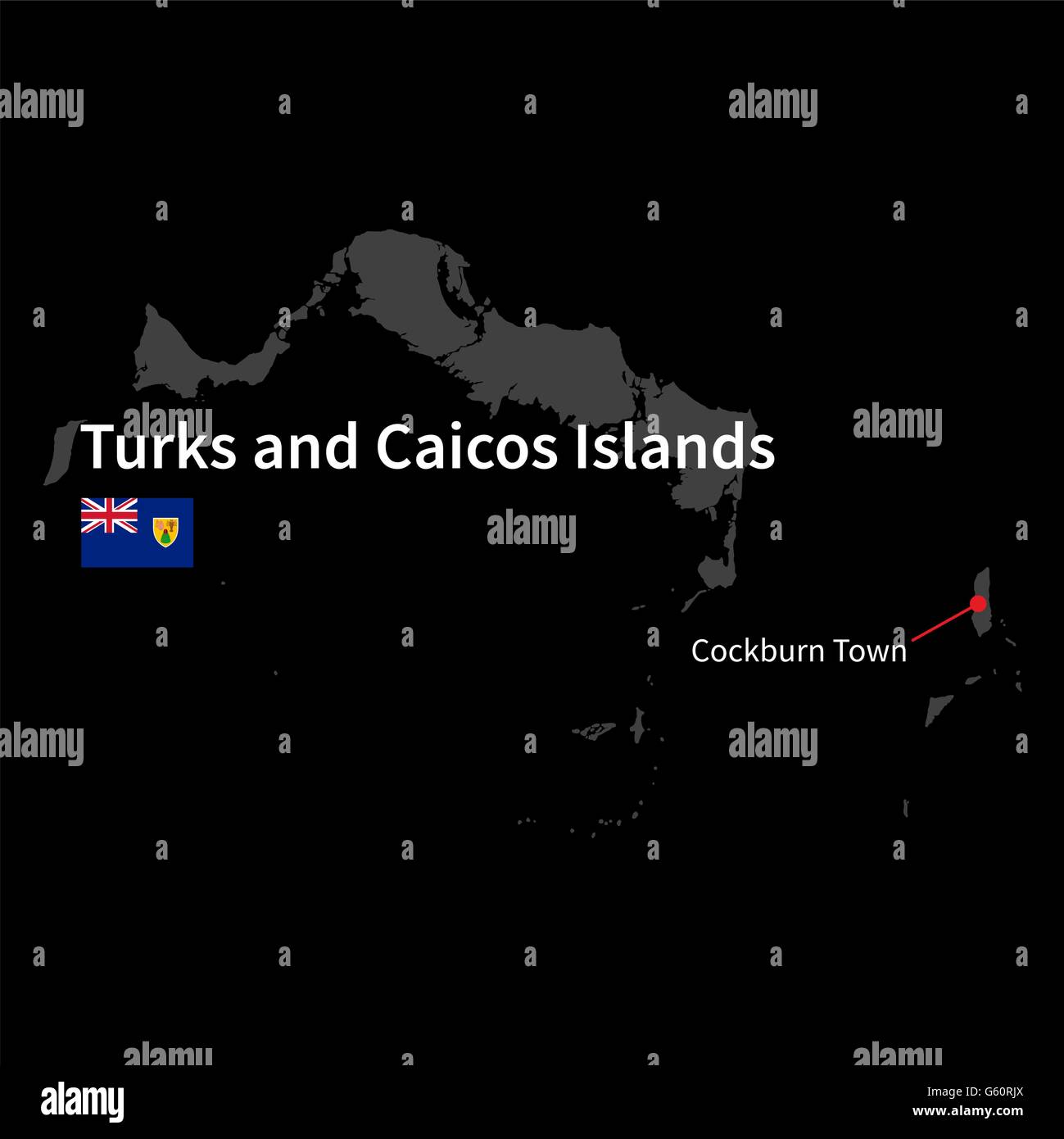 Detailed map of Turks and Caicos Islands and capital city Cockburn Town