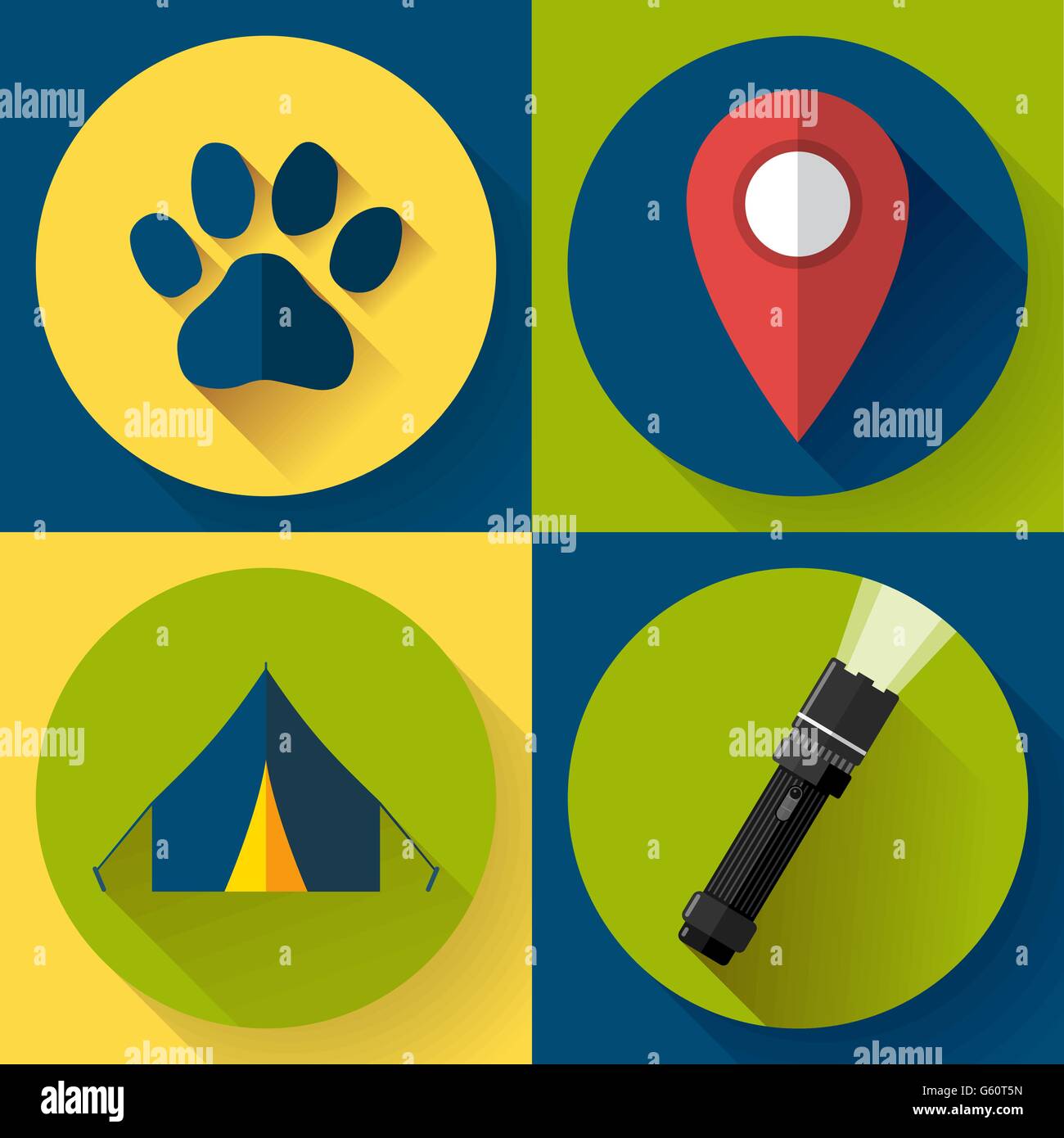 Camping Hiking icons set, flat design style vector Stock Vector