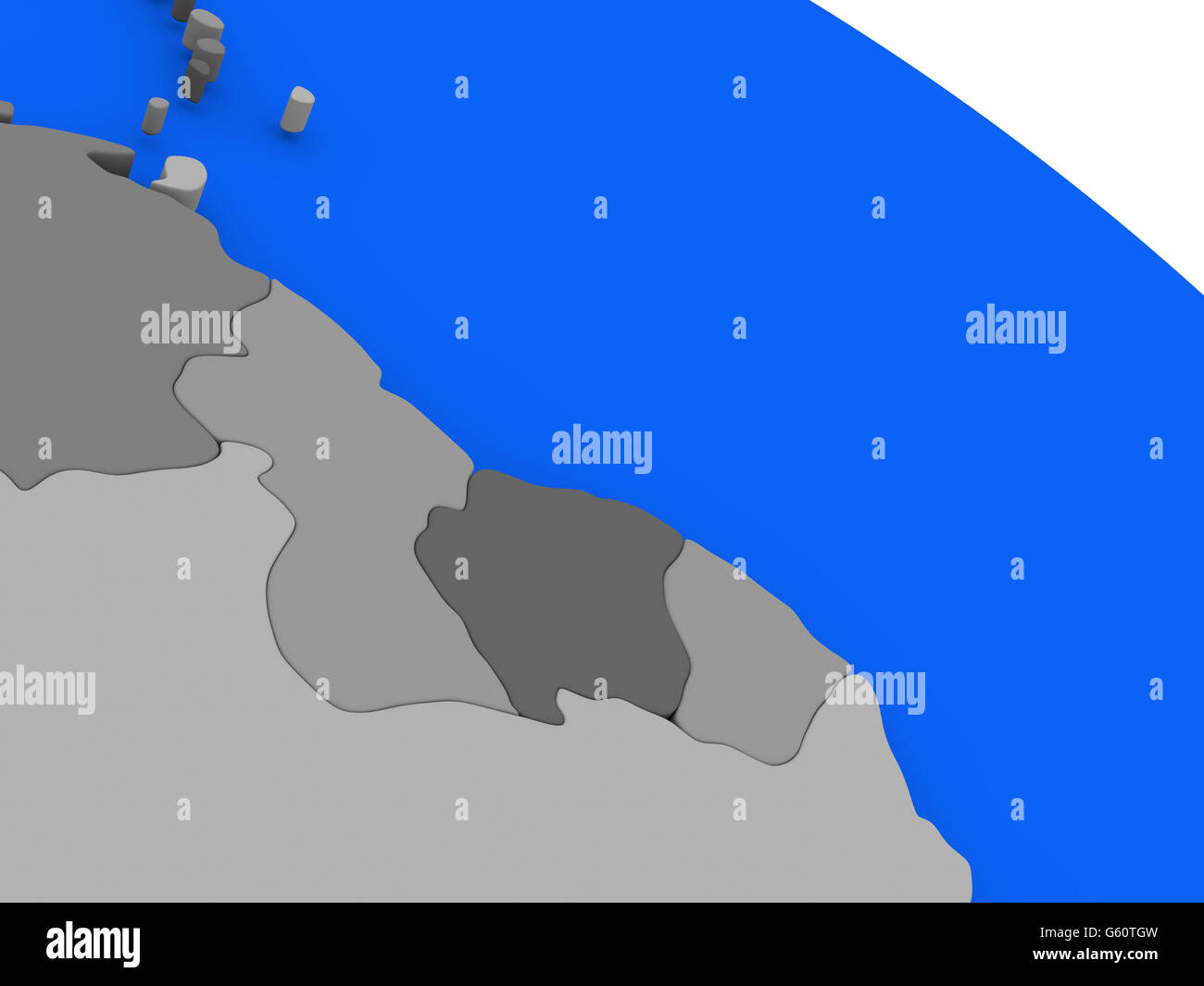 Map of Guyana and Suriname on 3D model of Earth with countries in ...