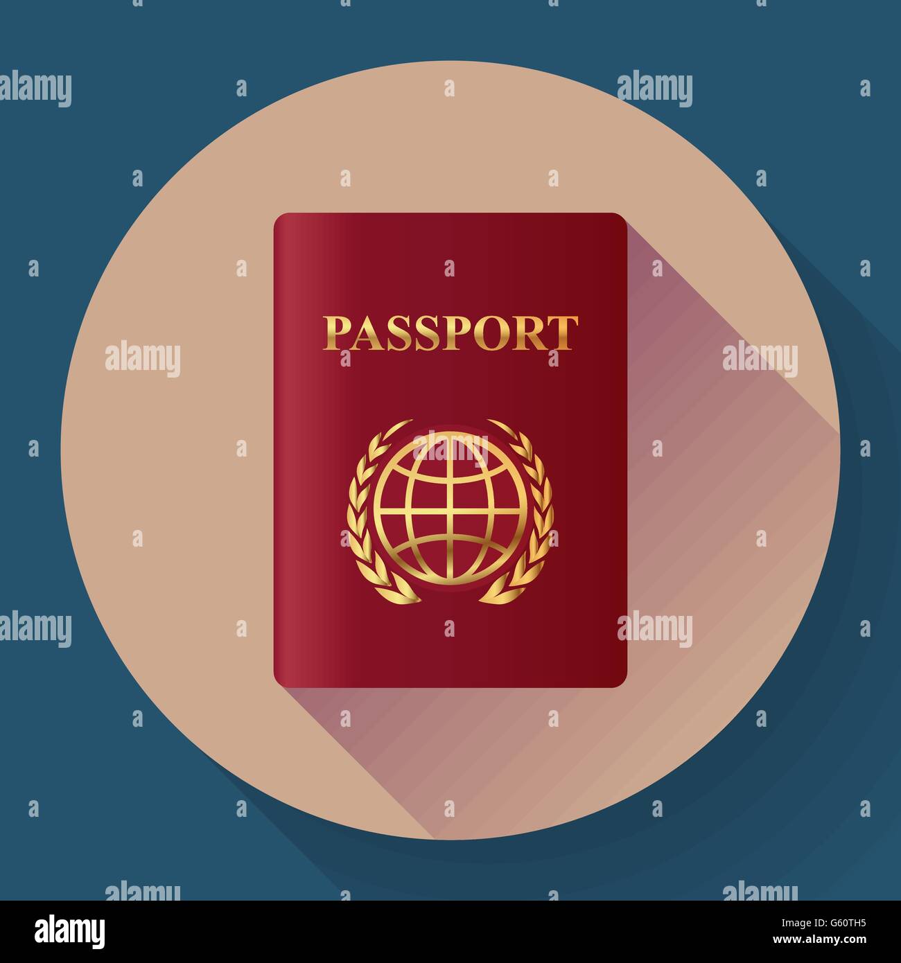 Red leather Passport icon. Flat design style. Vector illustration Stock