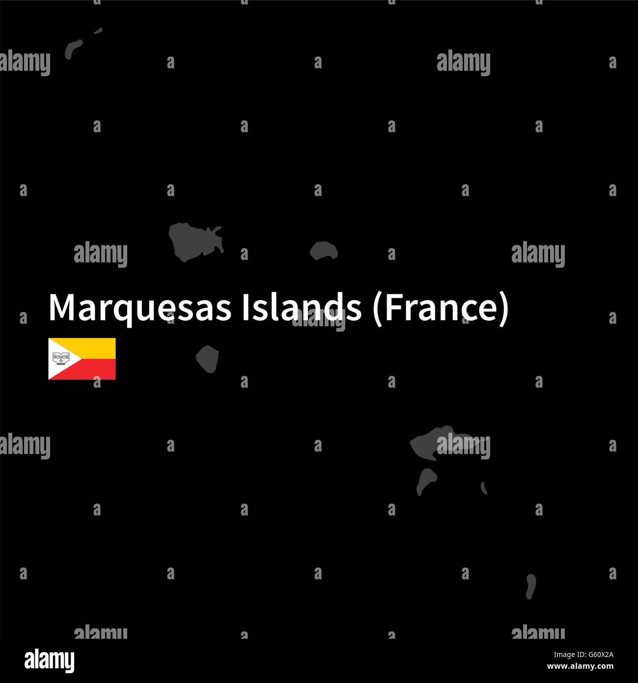 Detailed map of Marquesas Islands with flag on black background Stock