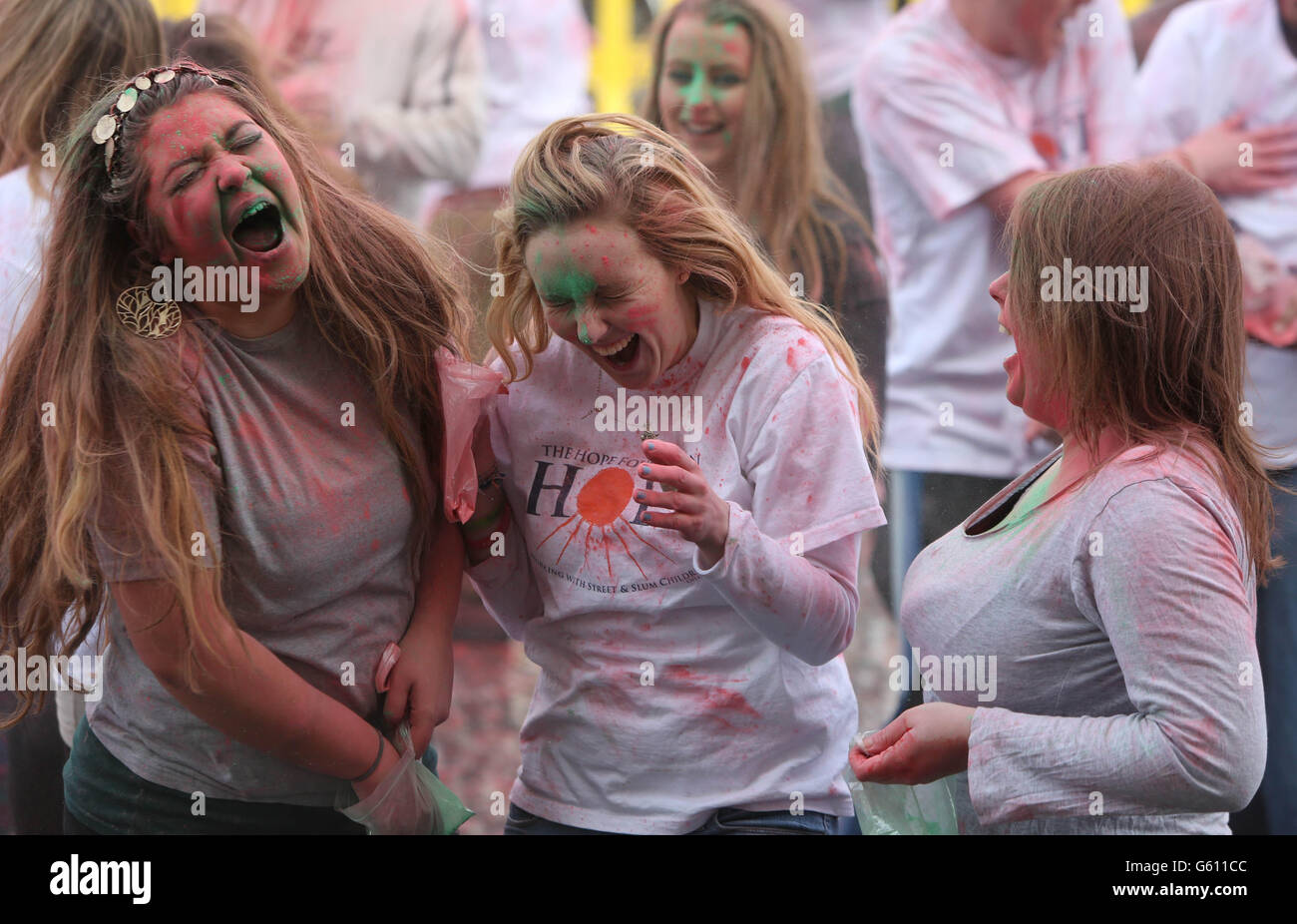Hundreds of Trinity students celebrate Holi, the Indian Festival of Colours, in the college front square today in Dublin, Ireland. PRESS ASSOCIATION Photo. Picture date: Wednesday March 27, 2013. PRESS ASSOCIATION Photo. Picture date: Wednesday March 27, 2013.Photo credit should read: Niall Carson/PA Wire Stock Photo
