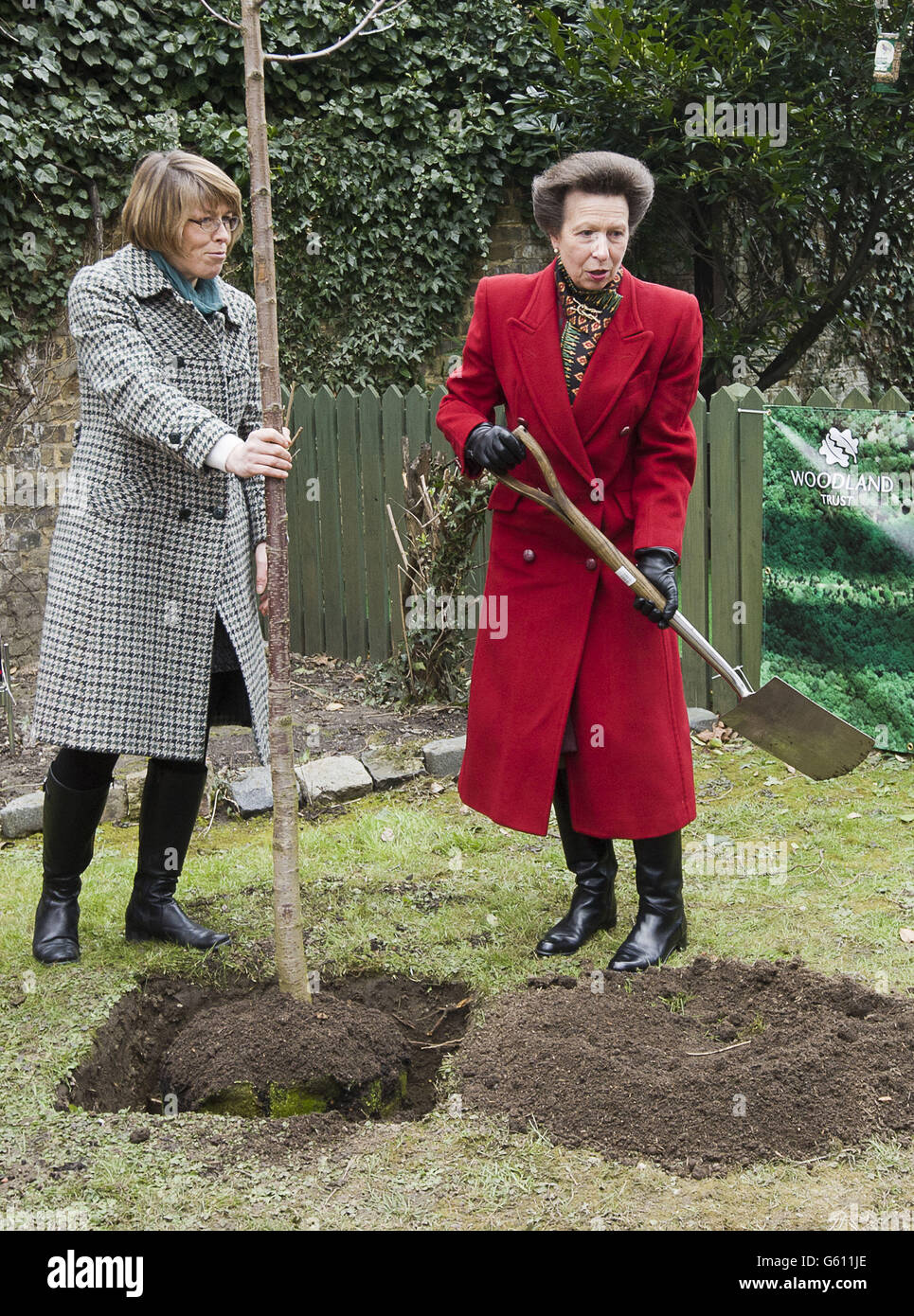 Princess Anne (right) planting the 6 millionth tree for the Woodland ...
