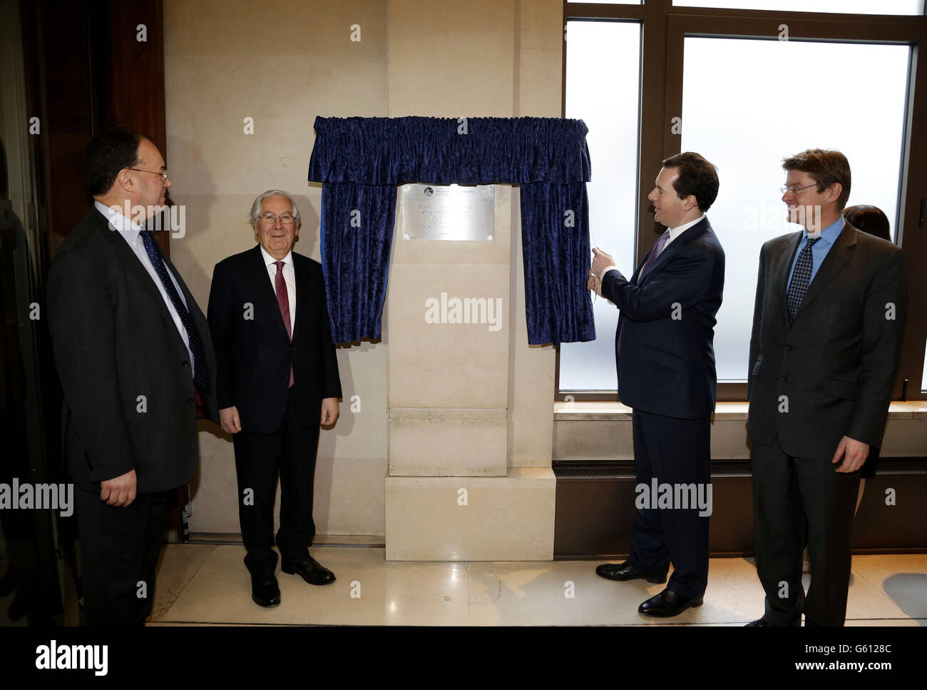 Pra London Chancellor of the Exchequer George Osborne (second from right), unveils ...