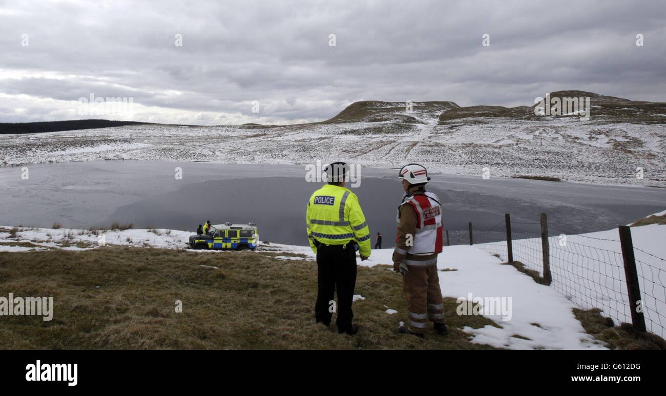 The scene at Dow Loch in Scotland where a man thought to have fallen through ice. Stock Photo