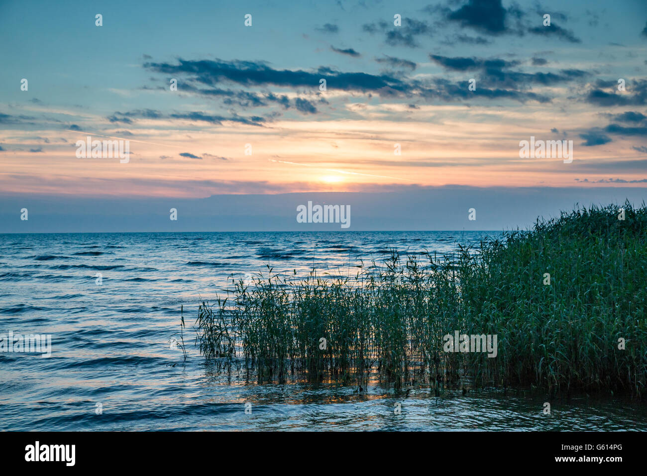 lake Peipus at sunrise, Eastern Estonia Stock Photo