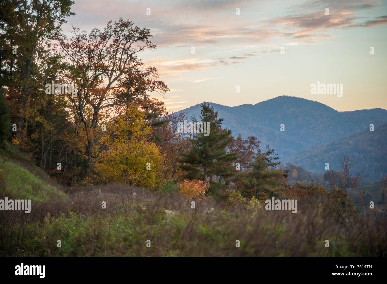 Sunset, autumn, Blue Ridge Mountains, North carolina Stock Photo