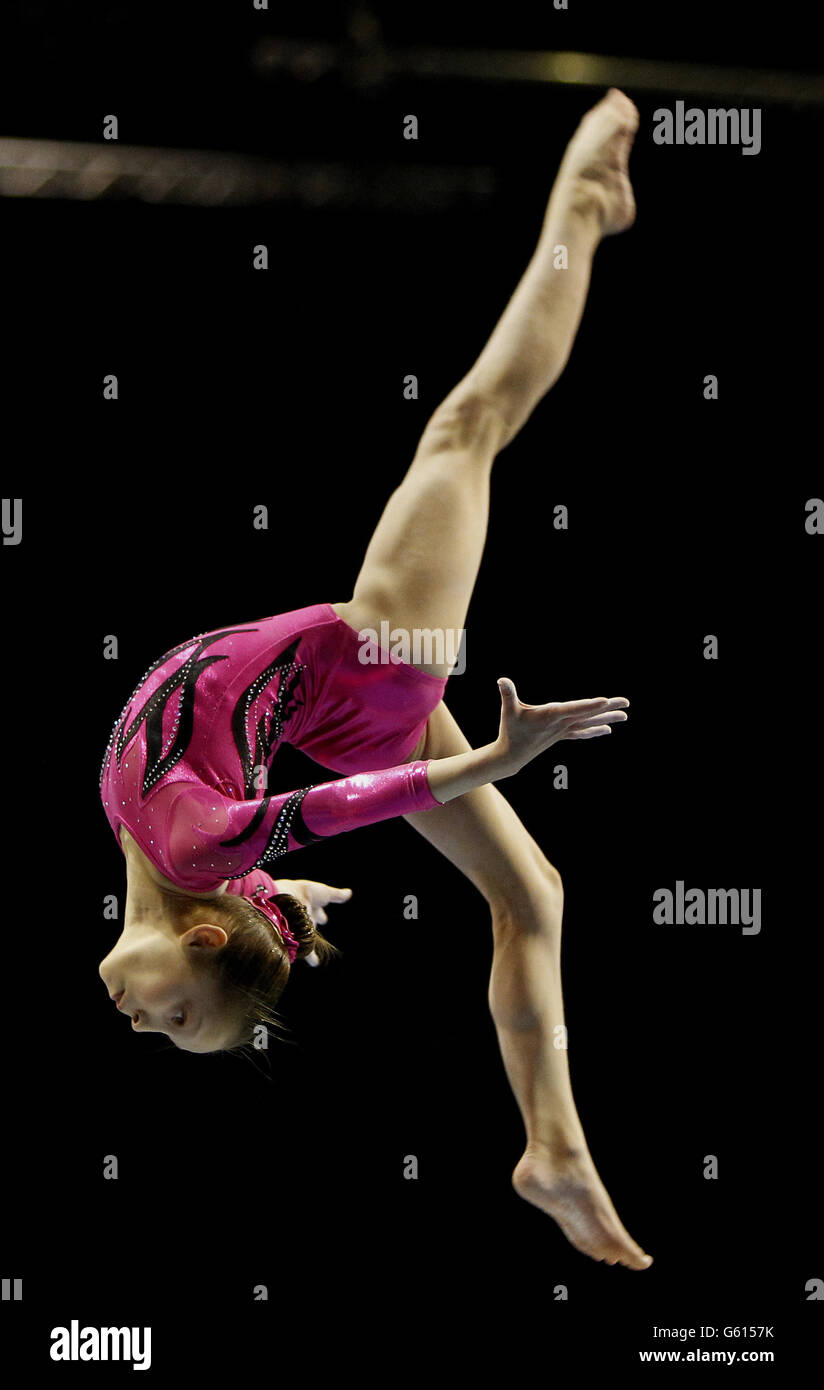 Louise McColgan competes in the WAG Espoir Apparatus Final on Beam, during the British Championships at the Echo Arena, Liverpool. Stock Photo