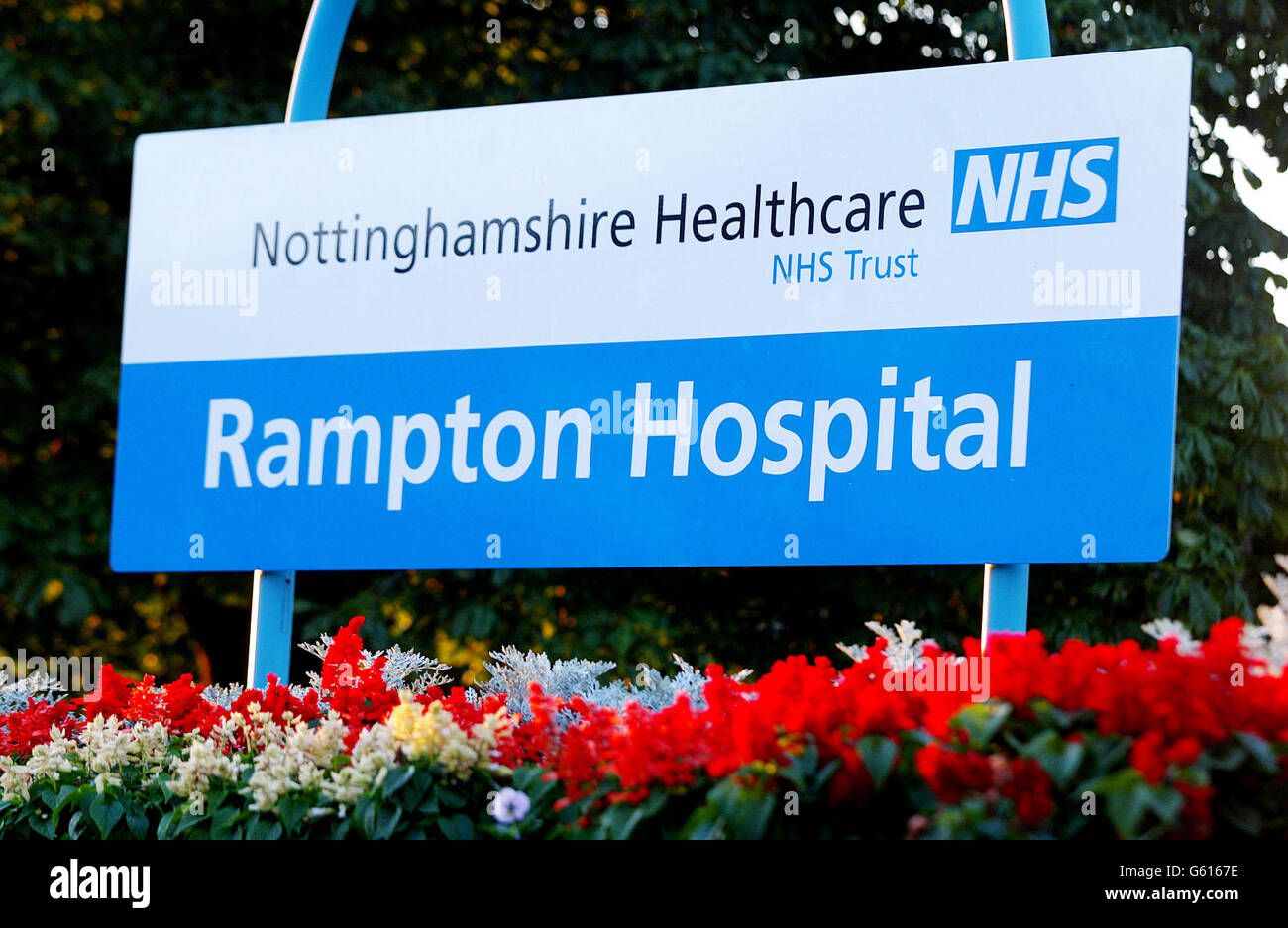 Sign for Rampton Hospital, Woodbeck, Nottinghamshire where 28-year-old school caretaker Ian Huntley is undergoing psychiatric assessment. He was charged yesterday with the murder of 10-year-olds Holly Wells and Jessica Chapman. *He was transferred at 2am yesterday from his police cell to Rampton on the advice of a psychiatrist concerned at his fitness to be interviewed over the murder of the girls. Stock Photo