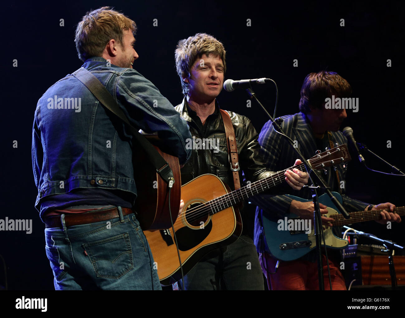 (left to right) Damon Albarn, Noel Gallagher and Graham Coxon