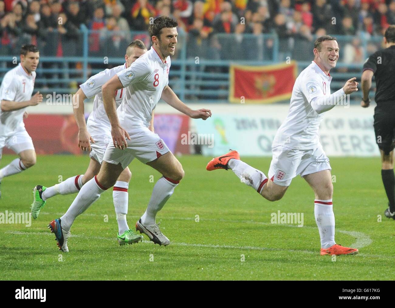 Soccer - 2014 World Cup Qualifier - Group H - Montenegro v England - City Stadium. England's Wayne Rooney celebrates his goal during the FIFA World Cup Qualifying, Group H match at the City Stadium, Podgorica, Montenegro. Stock Photo