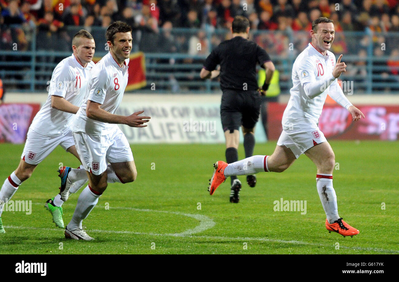 Soccer - 2014 World Cup Qualifier - Group H - Montenegro v England - City Stadium. England's Wayne Rooney celebrates scoring during the FIFA World Cup Qualifying, Group H match at the City Stadium, Podgorica, Montenegro. Stock Photo