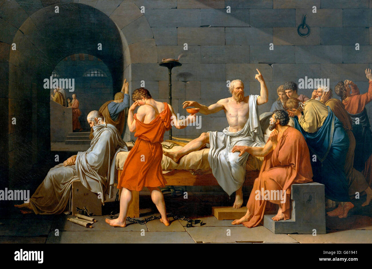 Socrates. The Death of Socrates by Jacques-Louis David, oil on canvas, 1787. Stock Photo
