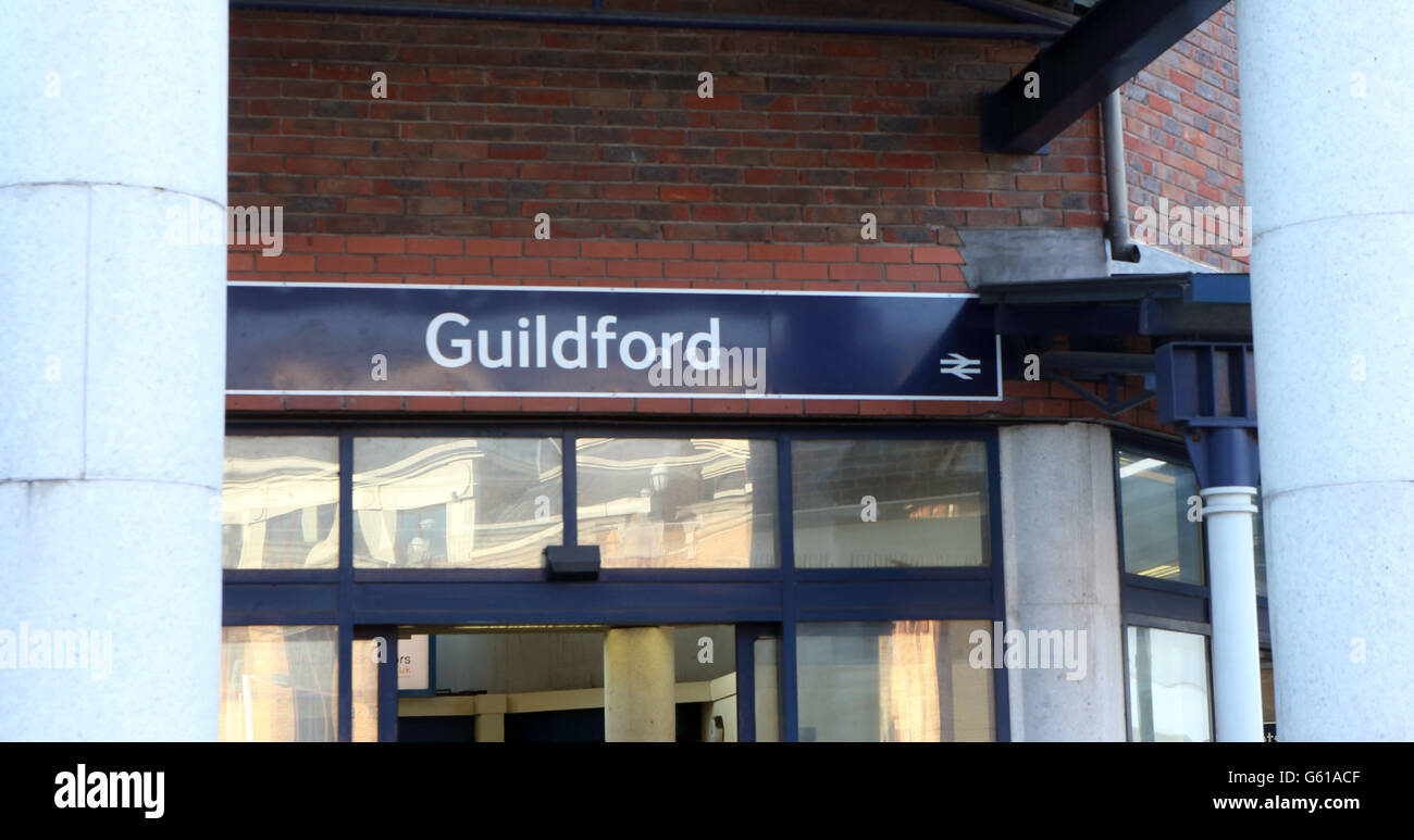 A general view of Guildford railway station in Guildford, Surrey where 22-year-old Ryan Harrison died after being hit by a train following an altercation with a number of other men. Stock Photo