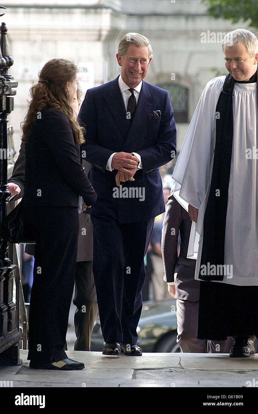 The Prince of Wales, Prince Charles, arrives at St Martin-In-The-Fields in central London for the memorial service for actor John Thaw. Around 800 people gathered to remember the actor most famous for playing Inspector Morse, who died last year. Stock Photo