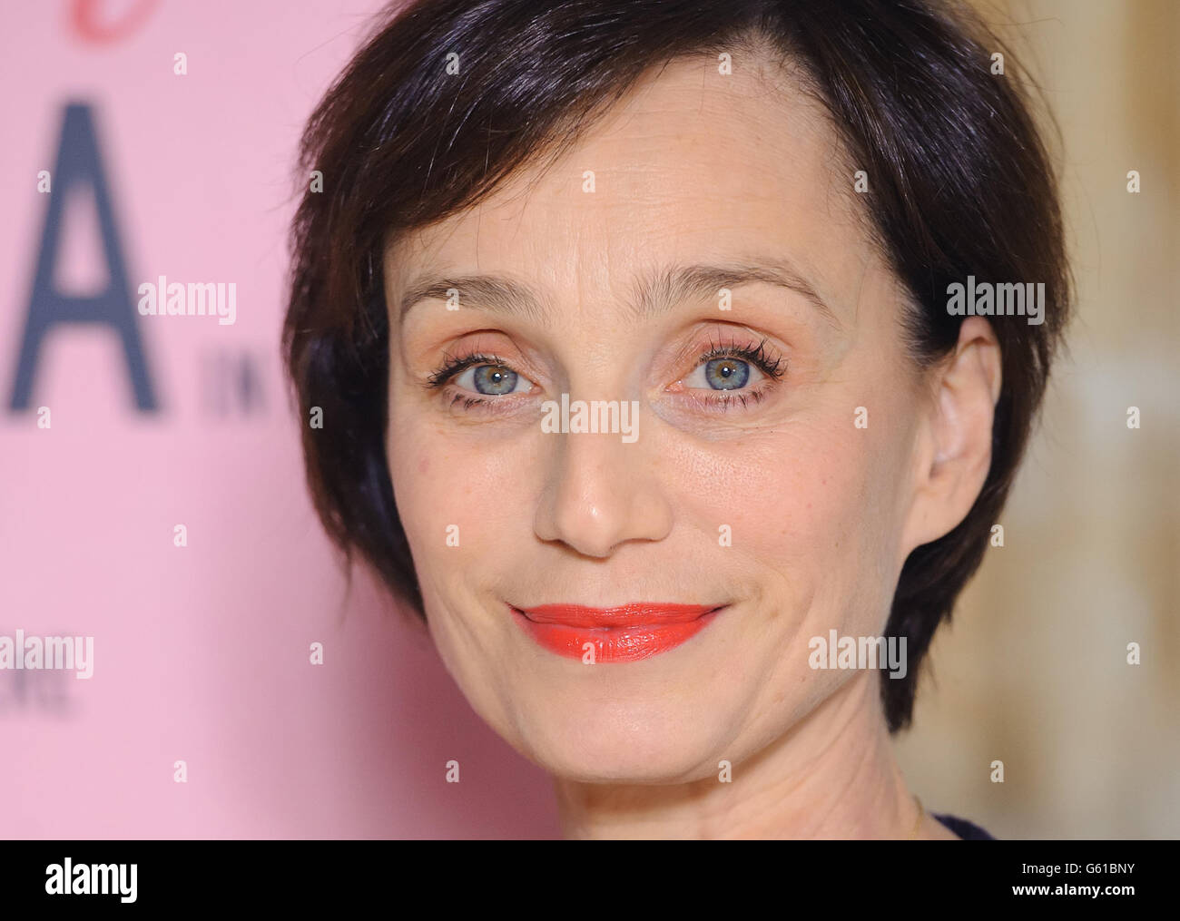 Kristin Scott Thomas arrives for a Masterclass with Kristin Scott-Thomas, part of Rendez-Vous with French Cinema 2013, at the Cine Lumiere, in Kensington, west London. Stock Photo