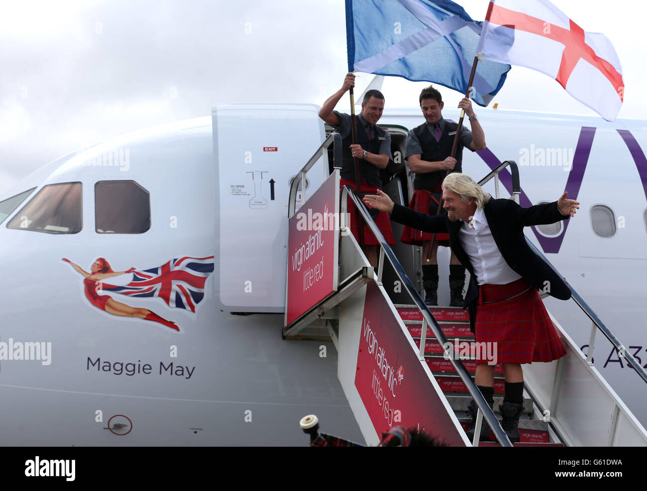 Inaugural Virgin flight from Heathrow to Edinburgh Stock Photo Alamy