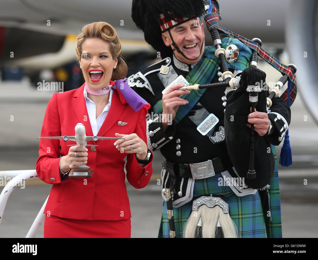Inaugural Virgin flight from Heathrow to Edinburgh Stock Photo Alamy