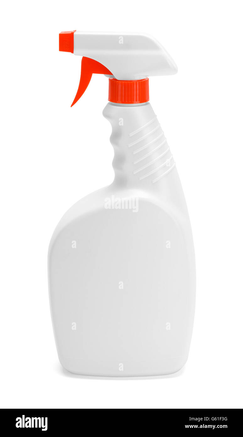 Cleaning Spray Bottle with Copy Space Isolated on White Background. Stock Photo