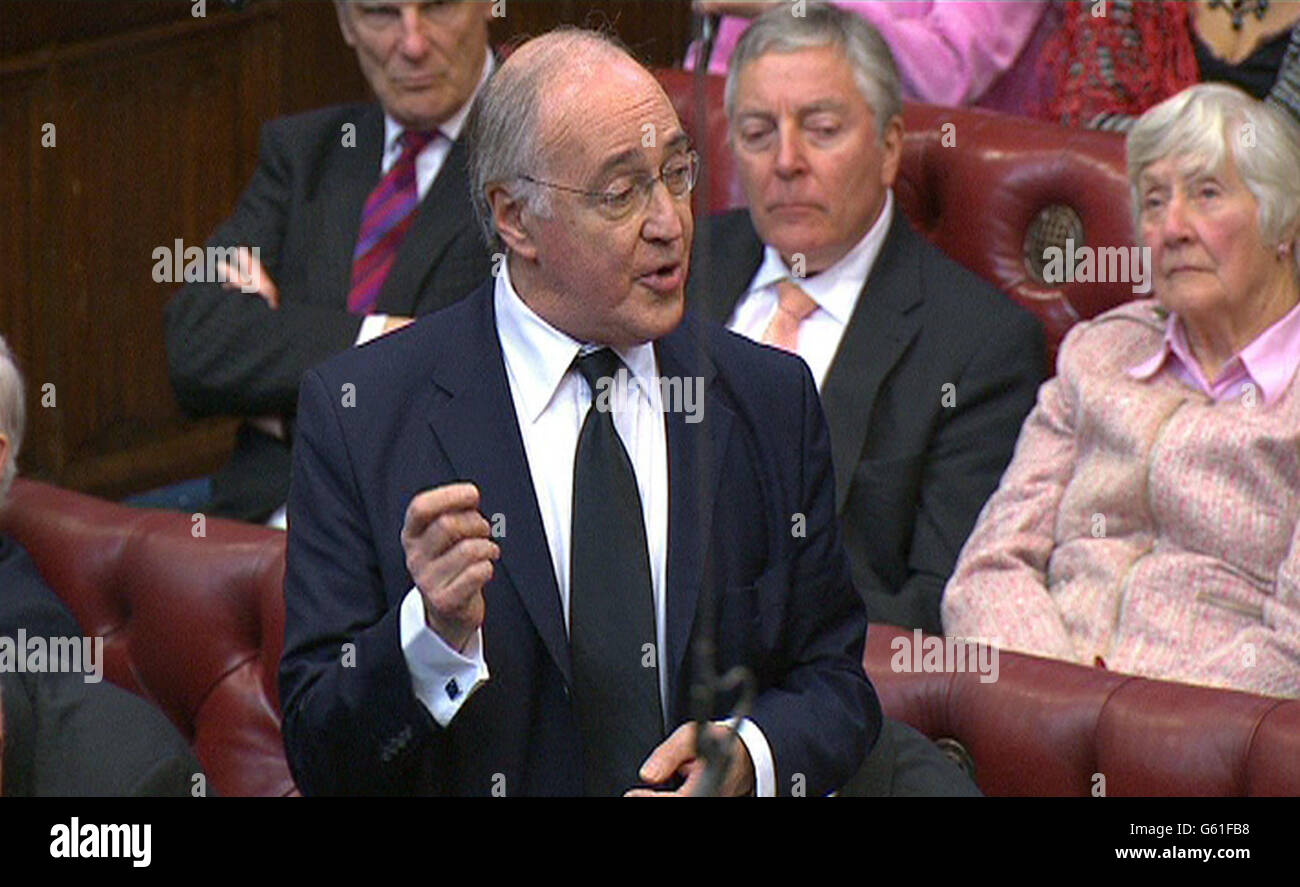 Lord Howard speaks during a tribute to Baroness Margaret Thatcher in the House of Lords in London. Stock Photo