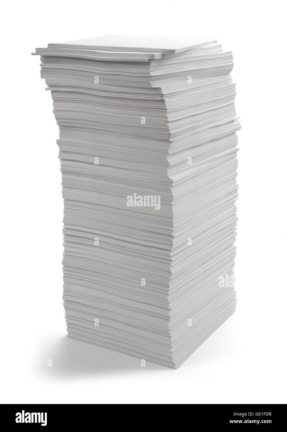 Large Pile of Copy Paper Isolated on White Background. Stock Photo