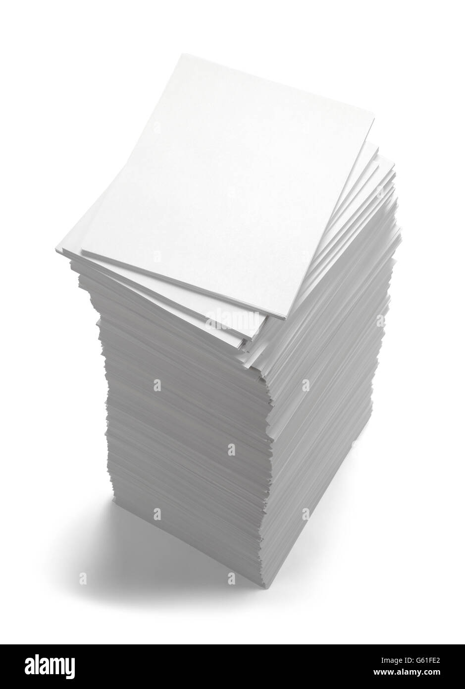 Large Stack of Blank Copy Paper Isolated on White Background. Stock Photo
