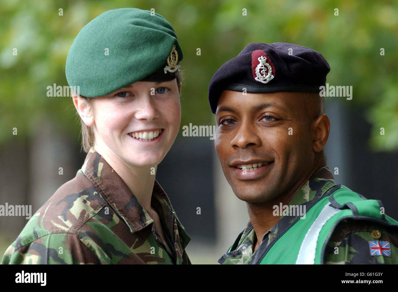 Private Kelly Morgan (Administration/Finance) who won bronze at the recent Commonwealth Games in the women's javelin with Staff Sergeant Kenny Pereira who is a champion and 4 man bobsleigh competitor, pictured at Wellington Barracks, London. * as the Army launches its new recruitment campaign. Stock Photo