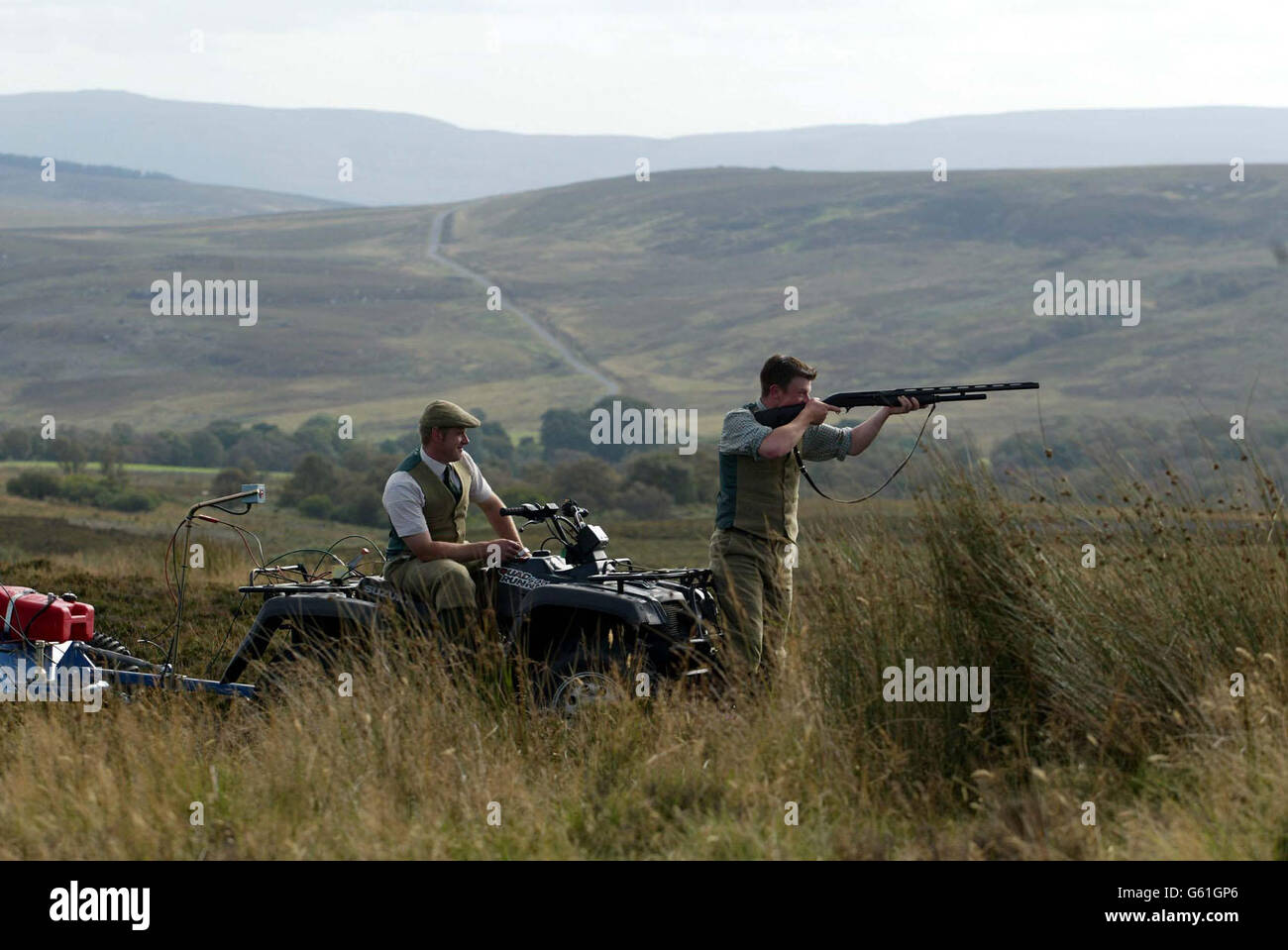 Game Keepers Craig Jones, 31, (left) and Phillip Savage, 20, who are taking part in an ongoing long-term study of wildlife in a remote part of Northumberland conducted by the Game Conservancy Trust, *...which has claimed moorland birds living in areas looked after by gamekeepers thrive better than those left to Mother Nature. According to the Trust, which is carrying out the eight-year study, human intervention can be good for ground-nesting birds such as the lapwing, curlew or golden plover which have been in decline. Stock Photo