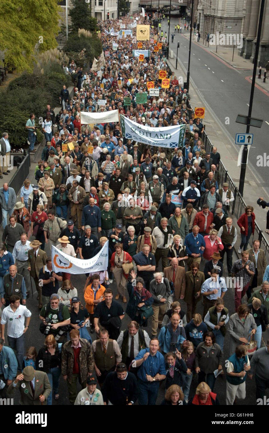 The Liberty and Livelihood march, organised by the Countryside Alliance, passes through central London to show its opposition to the proposed ban on fox-hunting and hunting with hounds. *As many as 300,000 people are expected to descend on London to take part in the march which is heading towards Whitehall. Stock Photo