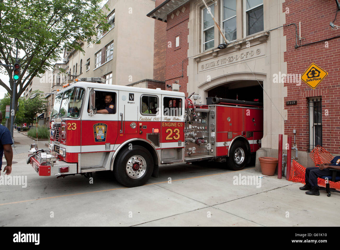 Fire truck backing into station - Washington, DC USA Stock Photo