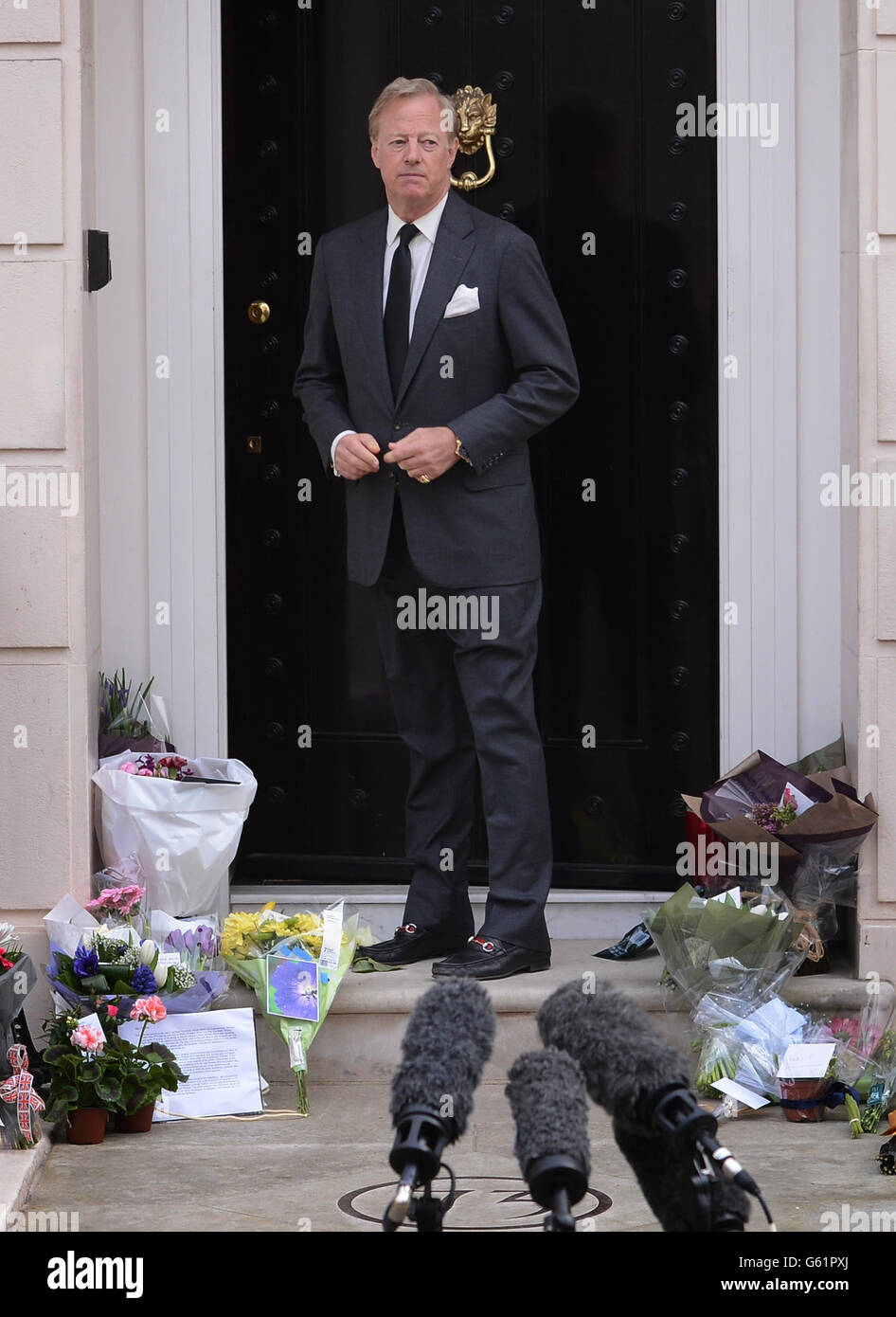 Sir Mark Thatcher outside Baroness Thatcher's home in Belgravia, central London. Stock Photo