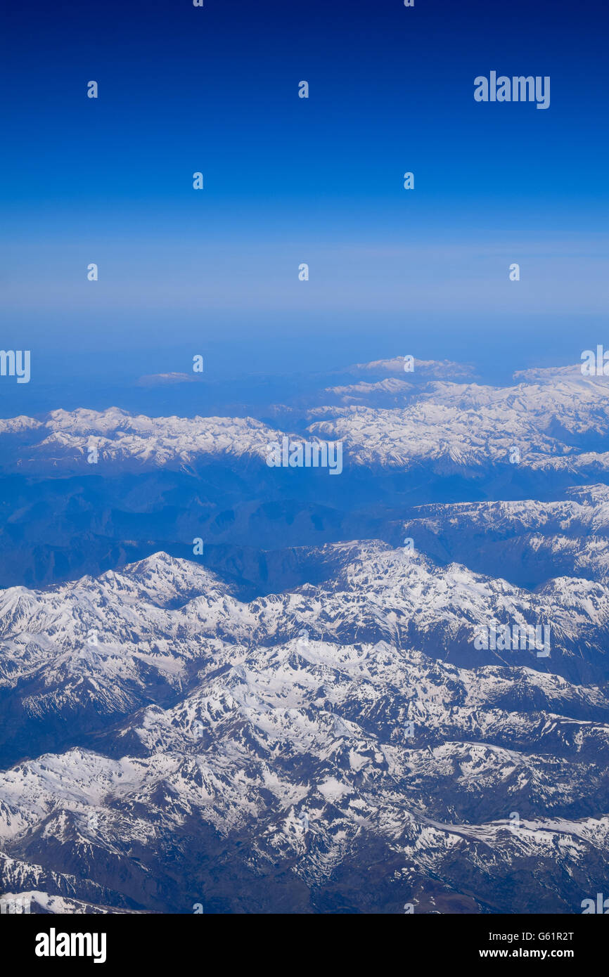 The Alps from airplane window Stock Photo