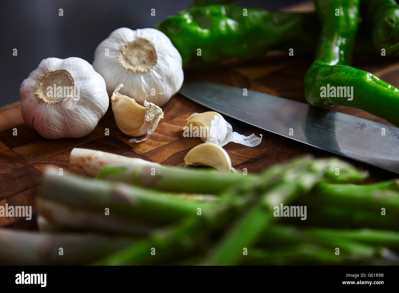 Garlic Knots and Fresh Produce Stock Photo