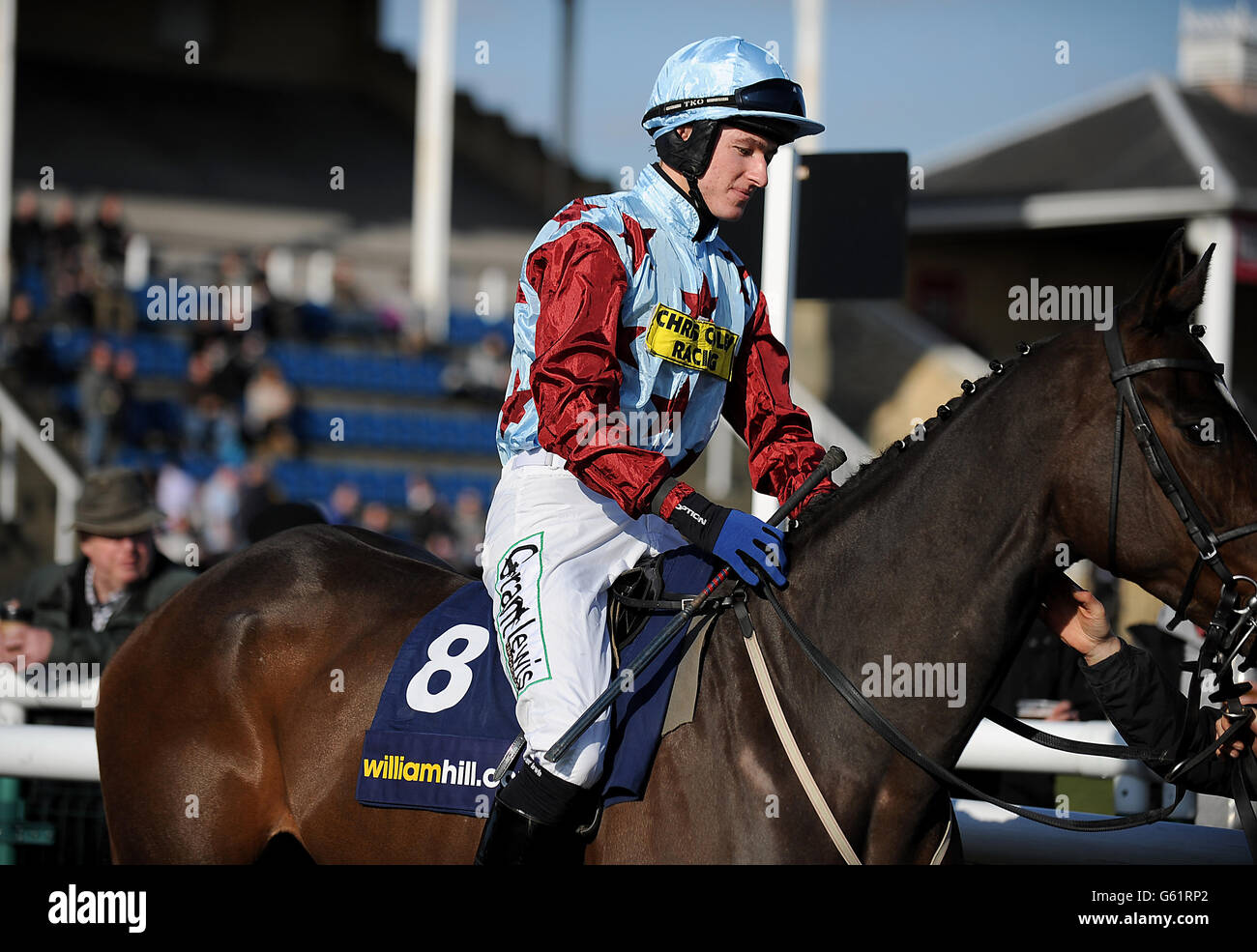 Horse Racing - William Hill Grimthorpe Chase Day - Doncaster Racecourse. Jockey Adam Wedge on Billie Magern before the William Hill Grimthorpe Chase Stock Photo
