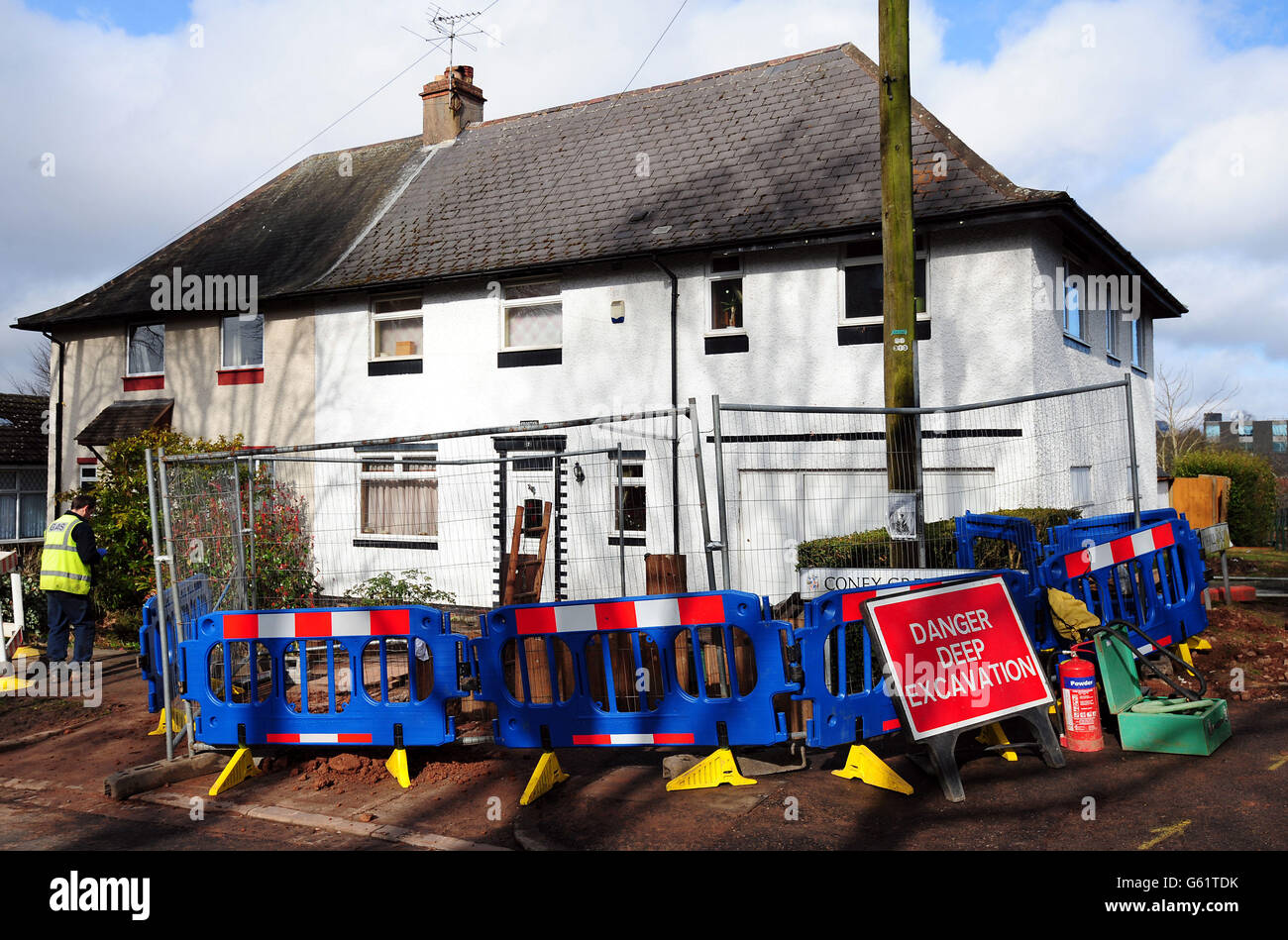 General view of gas works in Coney Green Drive, Longbridge, Birmingham after dozens of people were evacuated from their homes after a gas main fire. Stock Photo