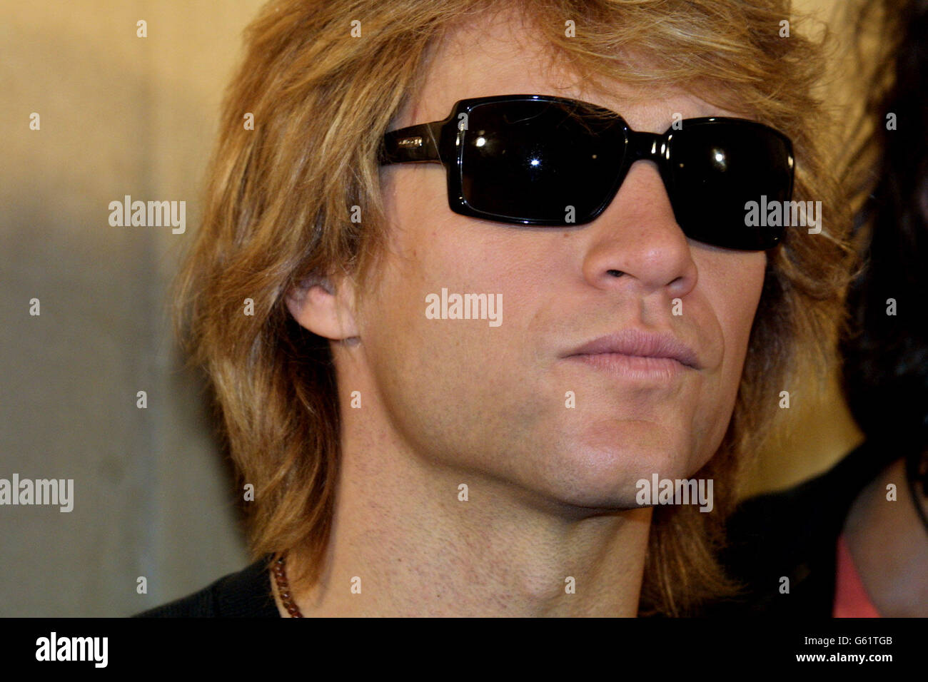 Jon Bon Jovi, lead singer of American rock band Bon Jovi poses for the media during a photocall in London, ahead of their concert at the Shepherds Bush Empire. Stock Photo