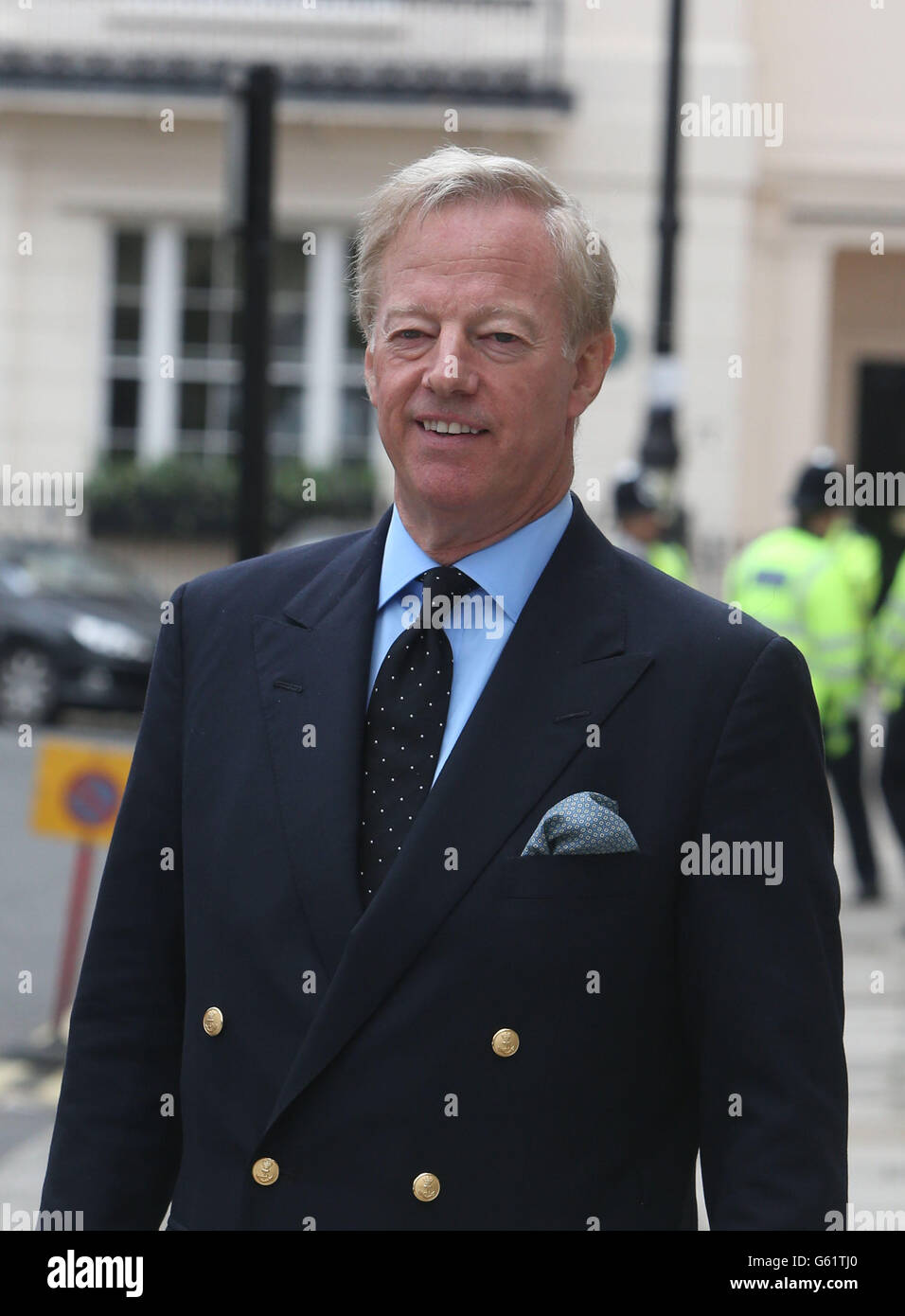 Baroness Thatcher death. Mark Thatcher outside Lady Thatcher's home in