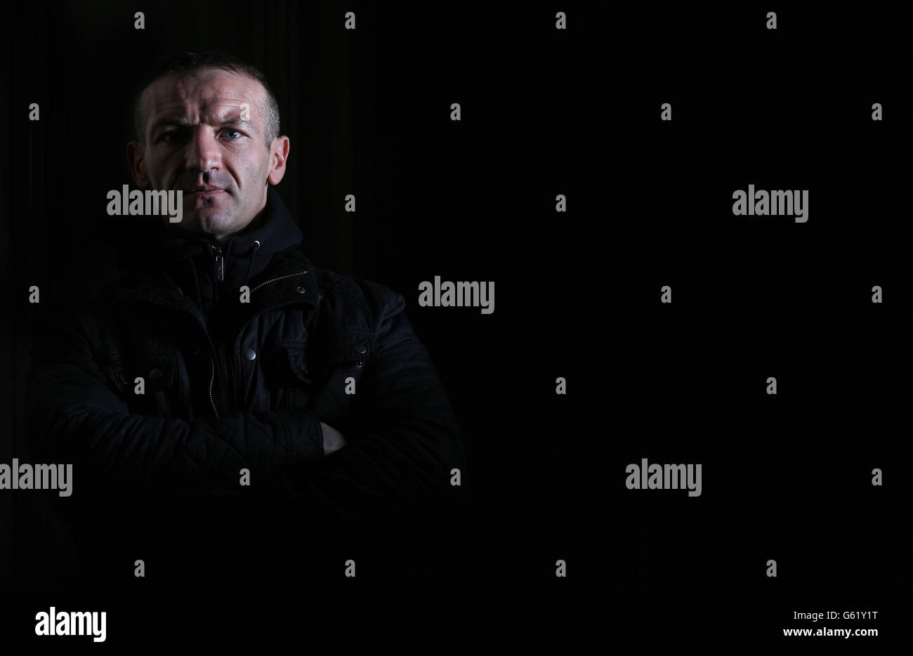 Former World Champion boxer Scott Harrison poses for the photographer ahead of his fight against Liam Walsh for the WBO European Lightweight Championship at Wembley on Saturday. The Landmark Hotel, London. Stock Photo