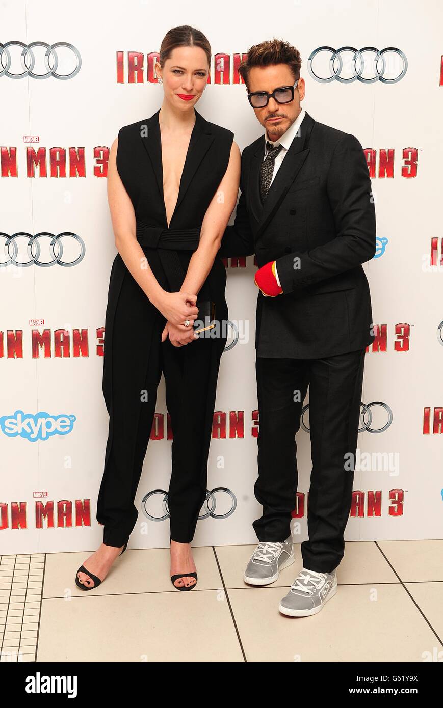 Robert Downey Jr and Rebecca Hall arriving for the premiere of 