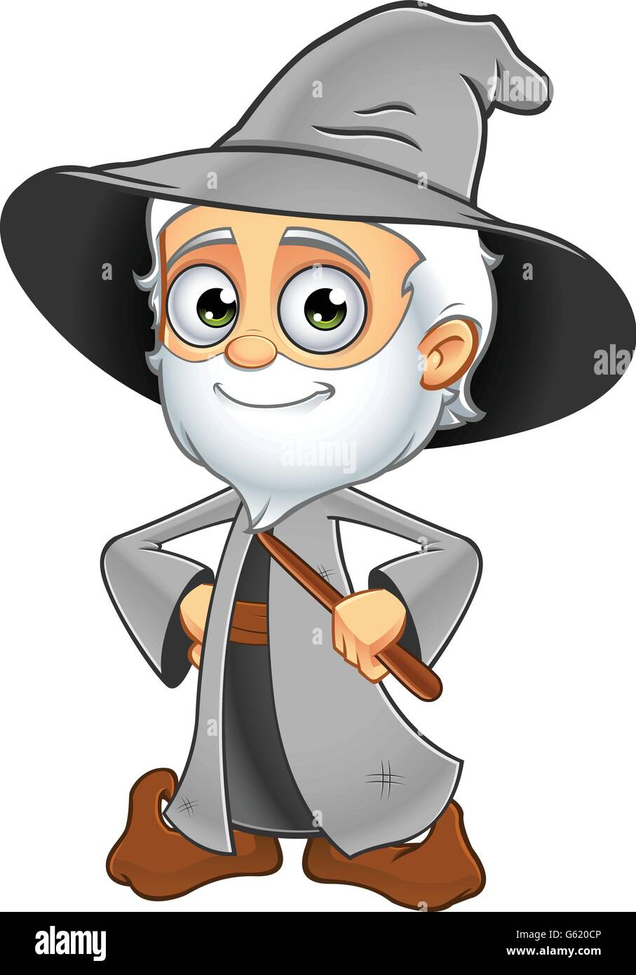 Old wizard with hat making magical potion digital art Stock Illustration