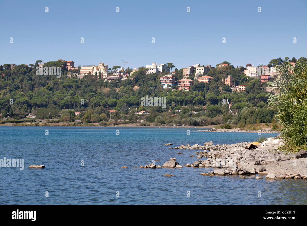 Lake Albano and lake side and Castel Gandolfo, Lazio, Italy, Europe Stock Photo