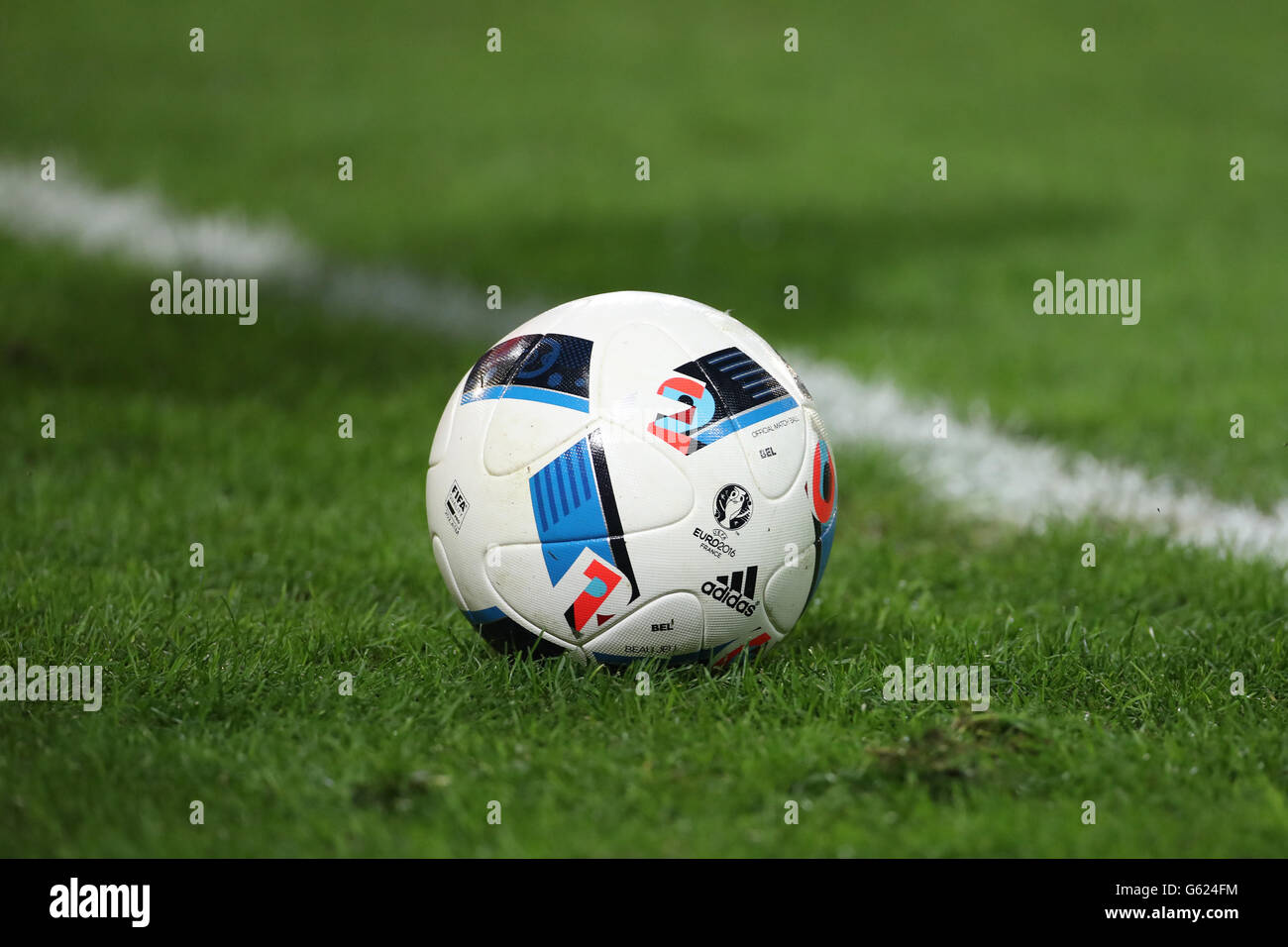 A general view of an Adidas match ball during the Euro 2016, Group E match  at the Stade Pierre Mauroy, Lille. PRESS ASSOCIATION Photo. Picture date:  Wednesday June 22, 2016. See PA