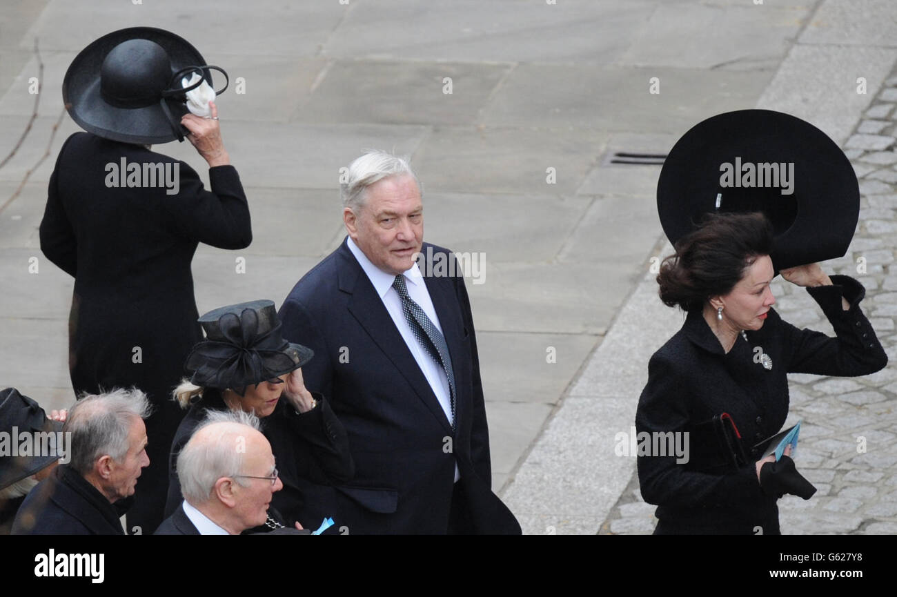 Lord Conrad Black arrives for the funeral service for Baroness Thatcher at St Paul's Cathedral, central London. Stock Photo