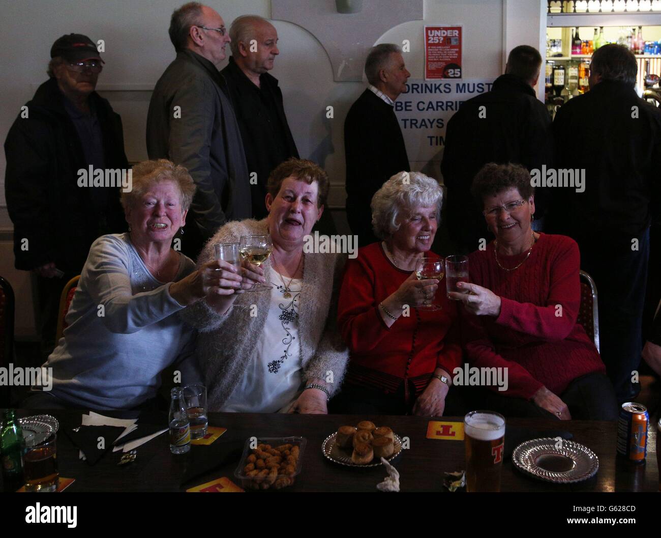 Locals at Danderhall Miners Club Scotland, hold a celebration party to mark the funeral of Baroness Thatcher. Stock Photo