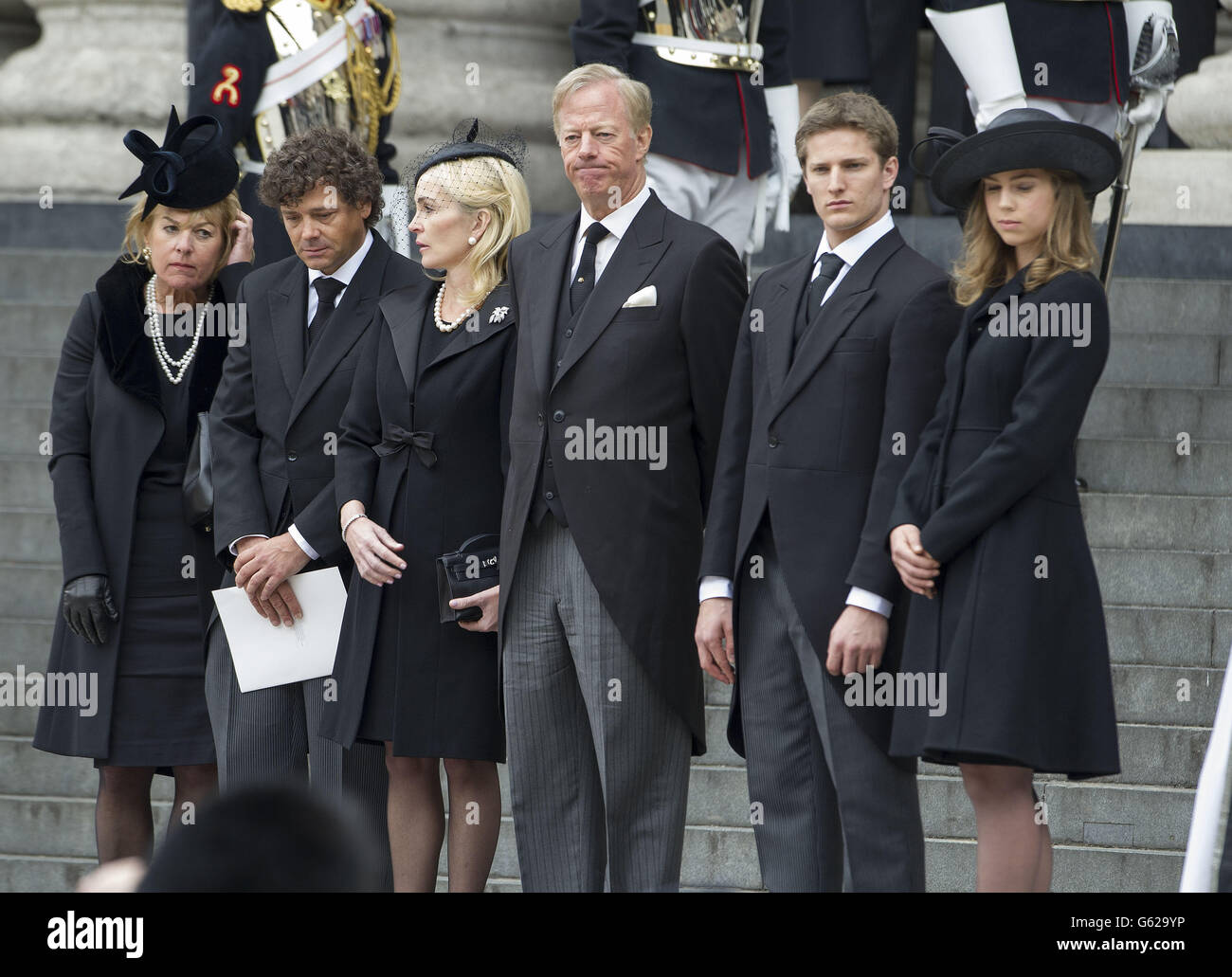 Mark Thatcher And His Wife Sarah And Children With Carol Thatcher And Boyfriend Marco Grass Attending The Funeral Of Baroness Thatcher At St Paul S Cathedral In London Stock Photo Alamy