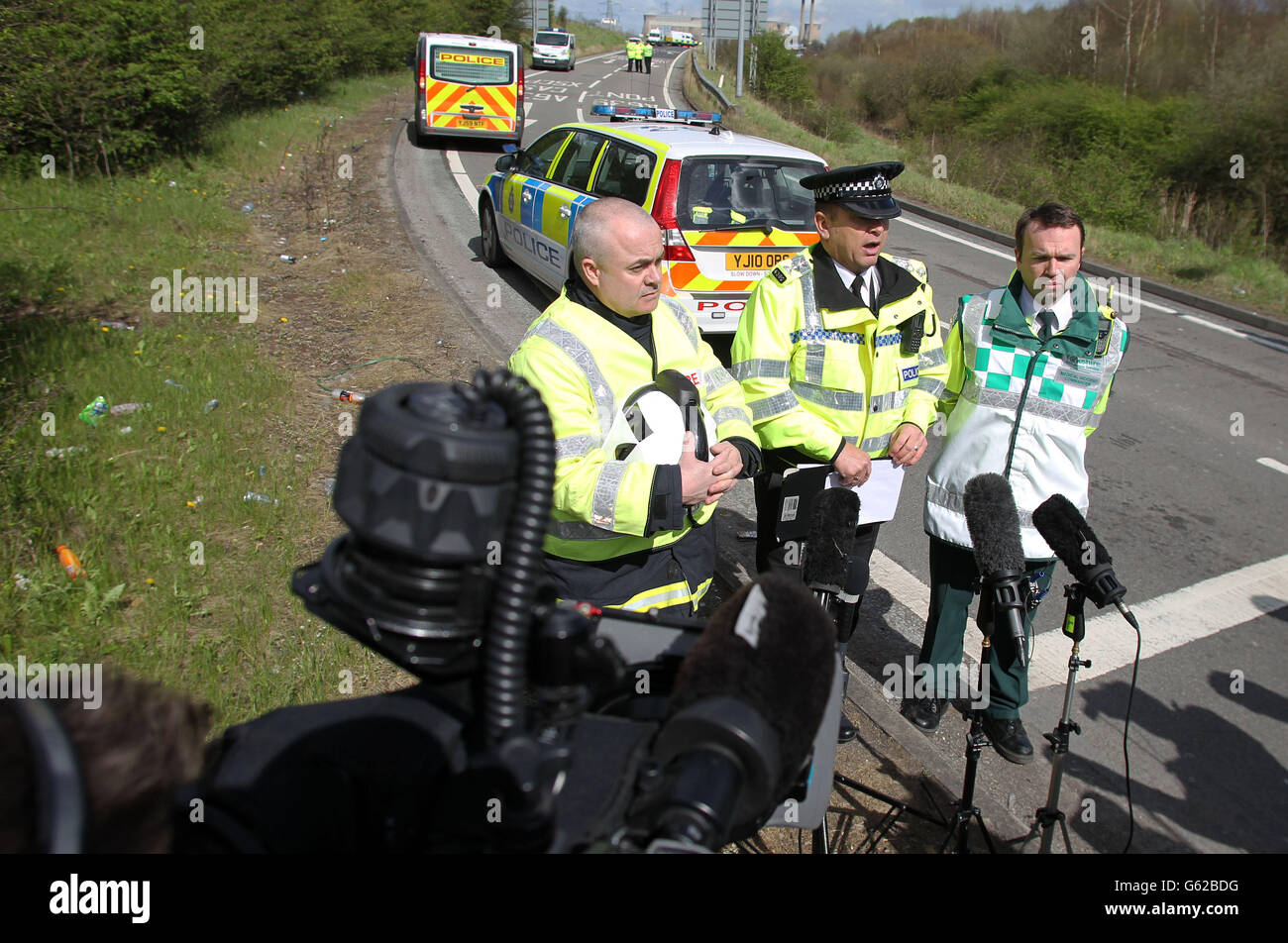Members of the emergency services hold a press conference at scene of a