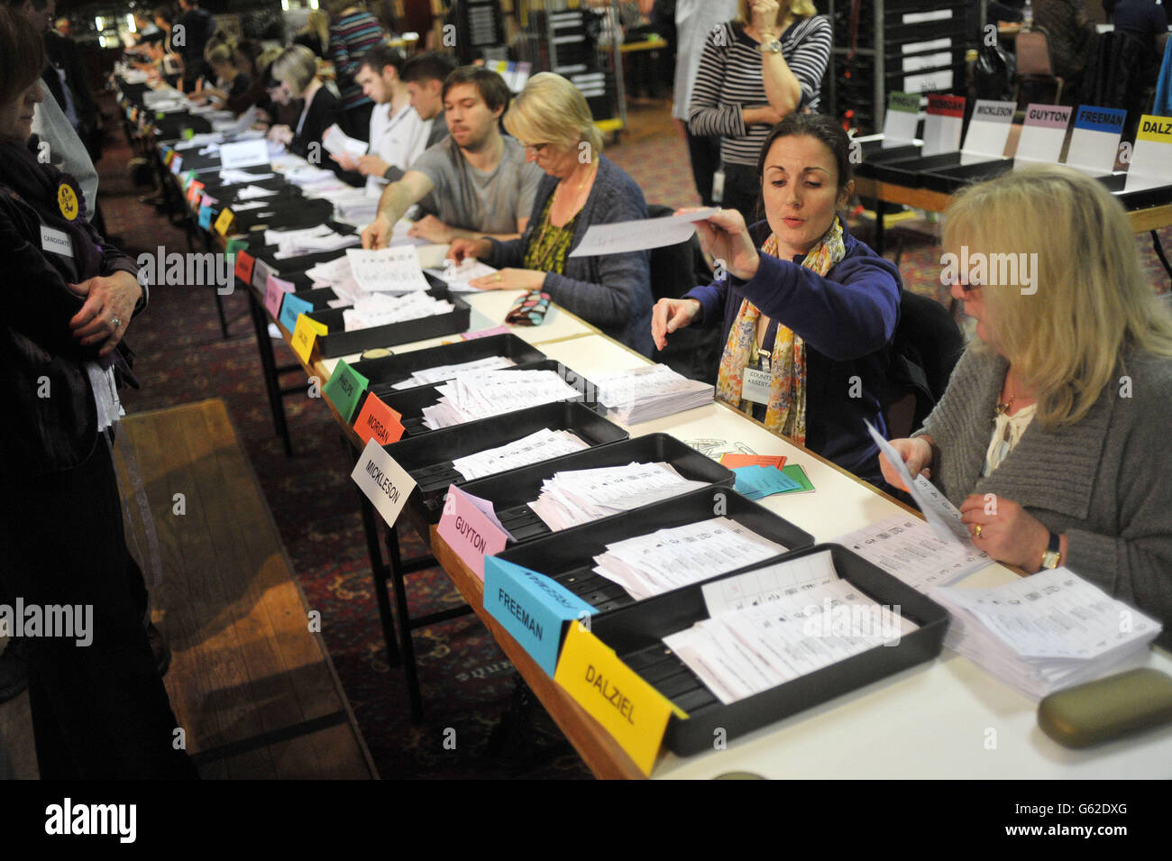 Local council elections. Votes are counted at Oaklands Snooker Club in Cinderford, Gloucestershire for the Gloucestershire districts. Stock Photo