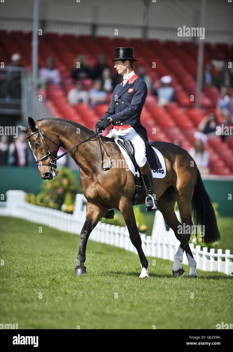 Great Britain's William Fox-Pitt performs on Oslo in the Dressage during day two of the Badminton Horse Trials in Badminton, Gloucestershire. Stock Photo