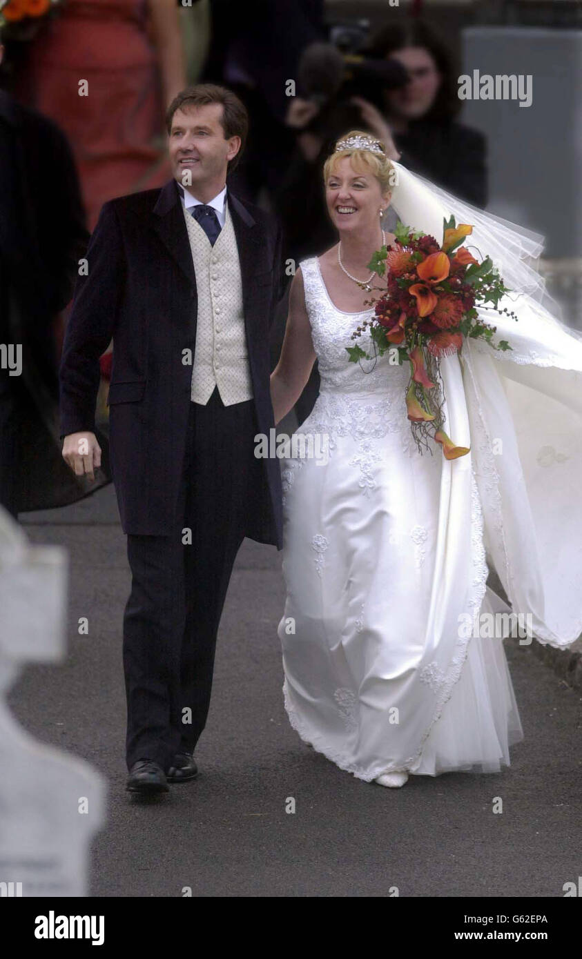 Irish country singer Daniel O'Donnell and his bride, Majella McLennan,  outside St Mary's Church after they married, in Kincasslagh, Co. Donegal.  Some 550 guests, including friends, family and neighbours, attended the  traditional, image size:843x1390