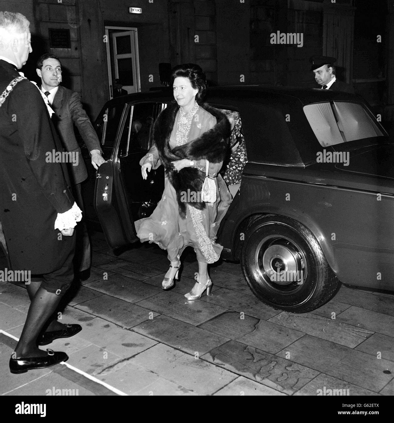 Princess Margaret arriving at the Guildhall in London to attend the Loewe Fashion Show and supper party in aid of Dr Barnardo's. Stock Photo